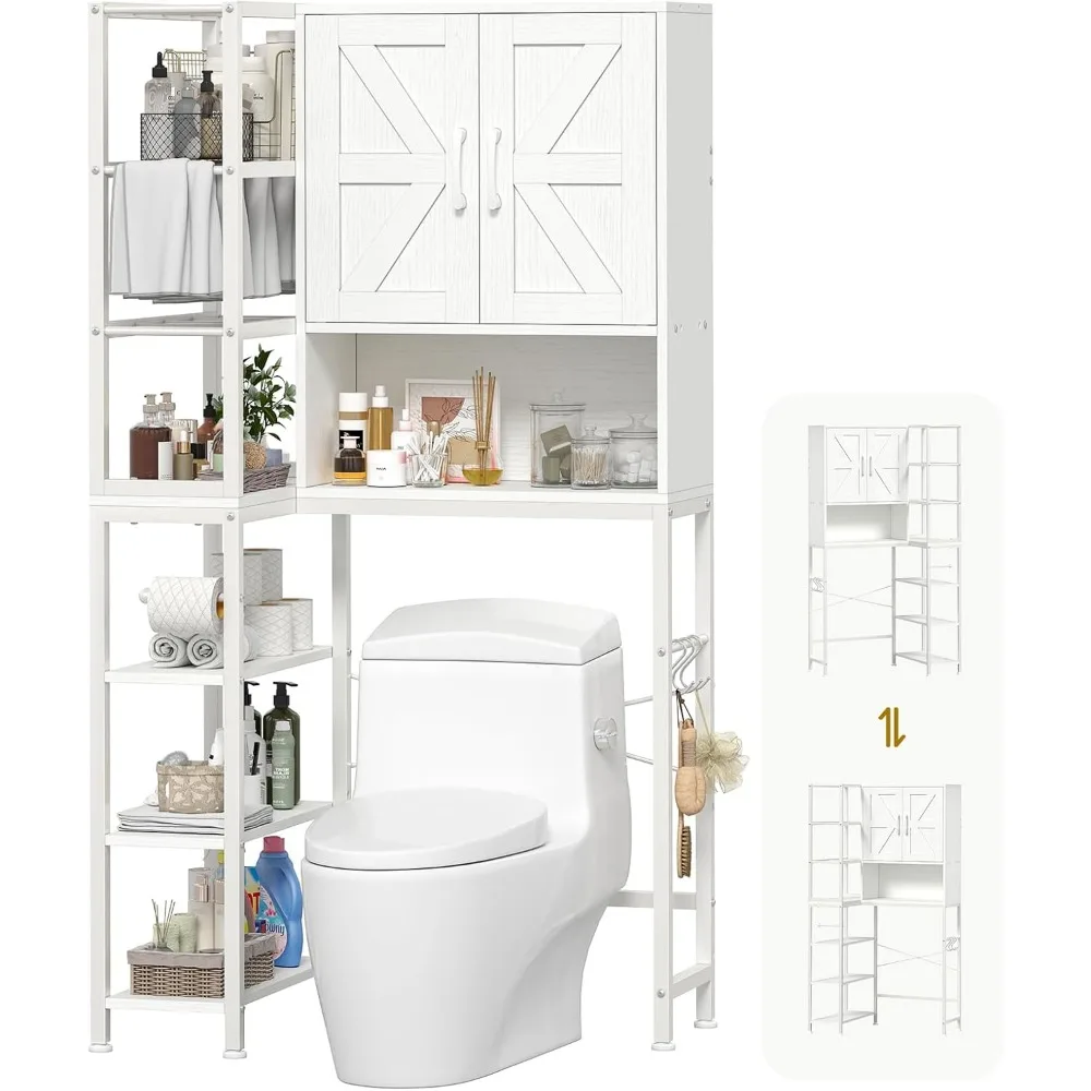 

Over The Toilet Storage Cabinet with Doors, 7 Tier Over Toilet Bathroom Organizer with Adjustable Shelf, Freestanding Space
