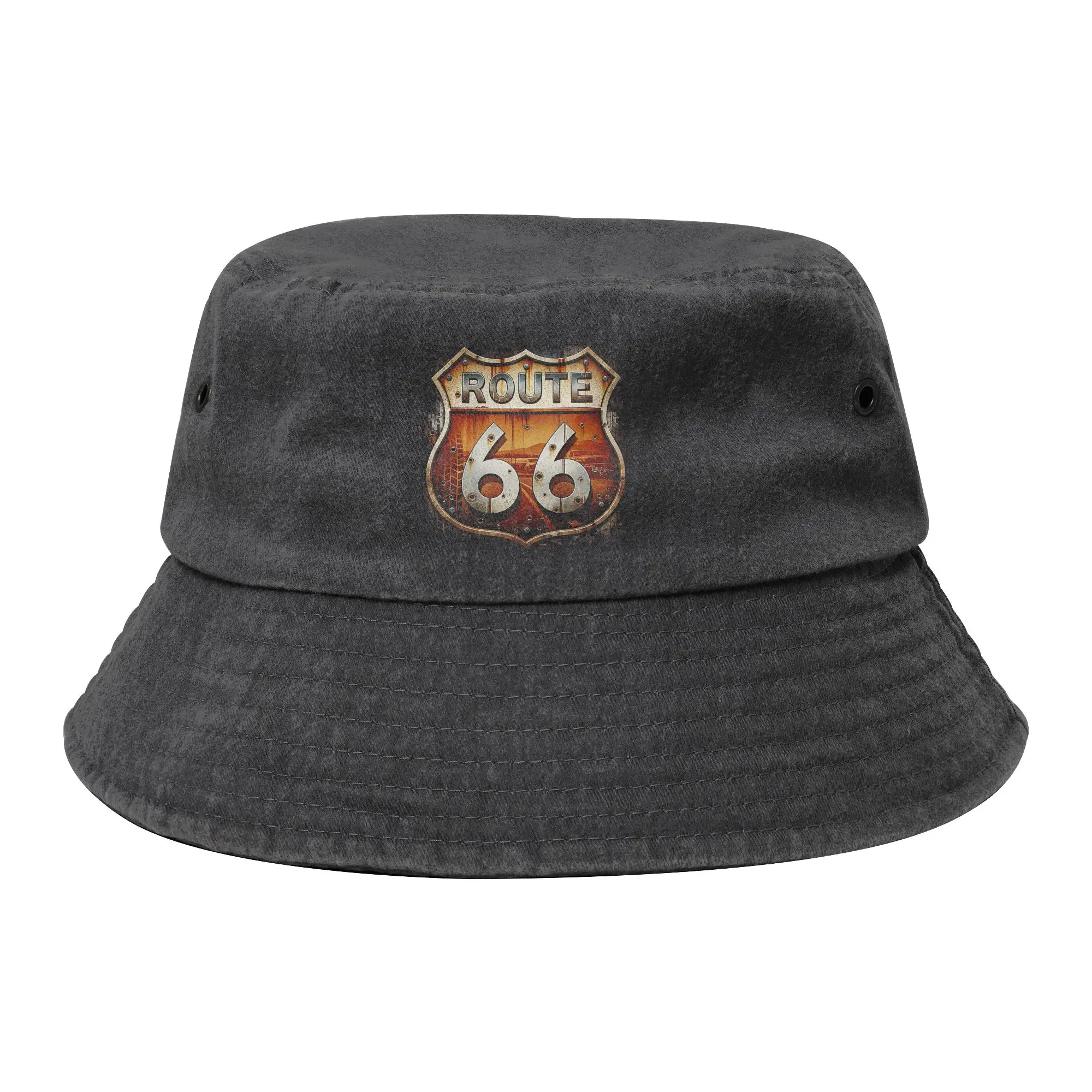 Unisex Bucket Hat Rusted Route 66 Shield, Kopfbedeckung für heiße Sommertage, verstaubare Outdoor-Sport-Angelmütze, Session Hats, Geschenkidee