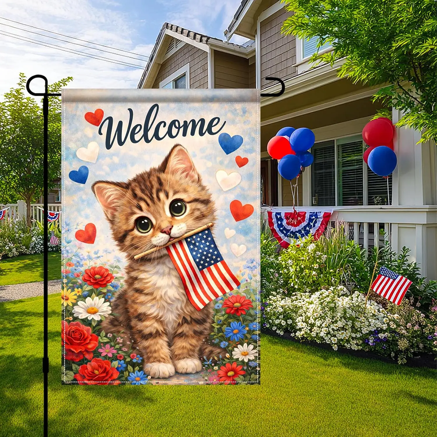 BlissYard Welcome Garden Flag Independence Day 12x18 Double Sided Polyester Garden Flags 4th of July Decorations Outdoor Pat AAS