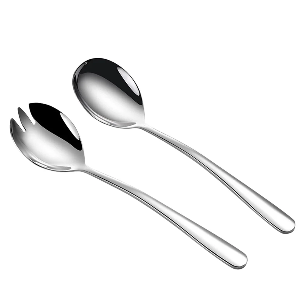 

Salad Spoon Fork Stainless Steel Serving Utensils Thickened Handle Mirror Polished Easy Clean Dessert Kitchen Barware