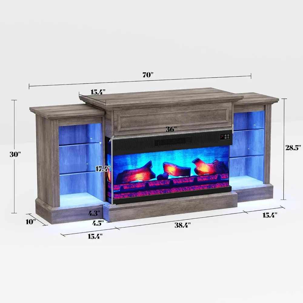 

70" Electric Fireplace with Mantel, Farmhouse 3-Sided Fireplace TV Stand for TVs Up To 75 Inch, Entertainment Center, Tv Stand