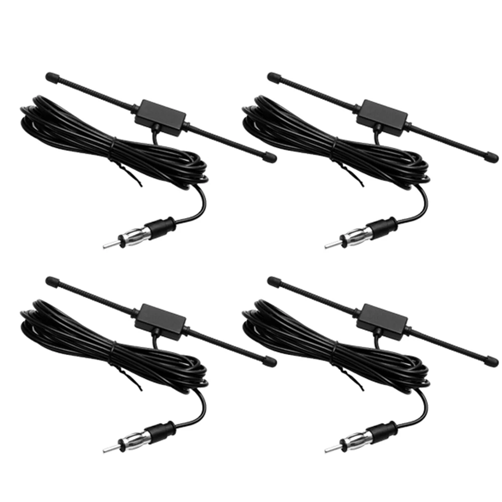 4X Black Universal Car Boat Stereo AM FM Dipole Antenna Adhesive Mount Glass Antenna Radio Antenna