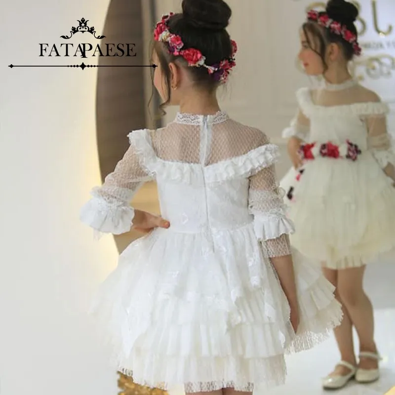 

FATAPAESE Customzied Flower Girl Dress Laces Florals Bodice with Fluffy Skirt Princes Ball Gown Wedding Party Junior Bridemini