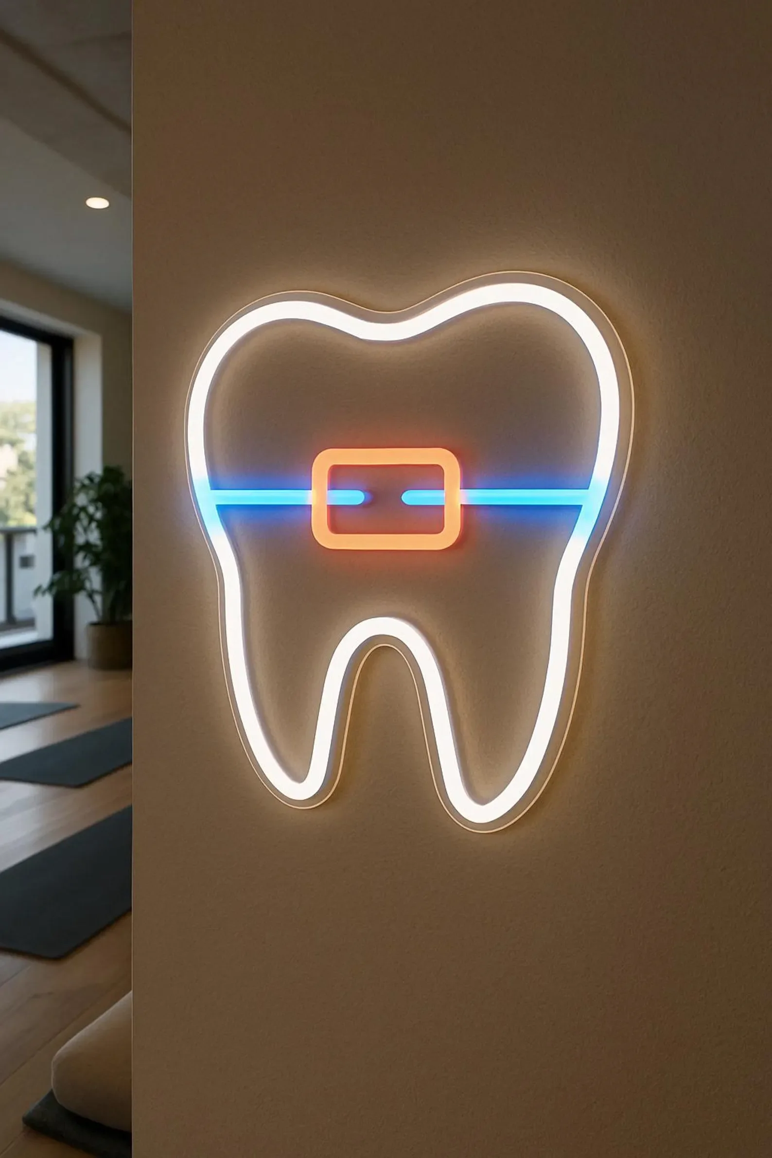 Tooth with a Brace Neon Sign, Teeth Braces Led Neon,Dental Braces Led Light, Dental Clinic Sign, Custom Orthodontist Sign