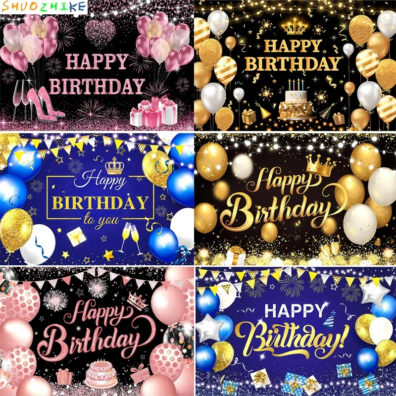 

Black And Gold Colored Balloons Birthday Photography Backdrop Baby Shower Children Adult Party Decor Photo Background KA-01