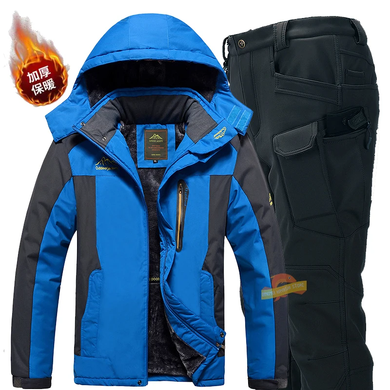 2023 Winter Outdoor Sports Hiking Camping Fishing Suit Cycling Jacket Pants Men Hunting Clothes Waterproof Fleece Thick Warm Set