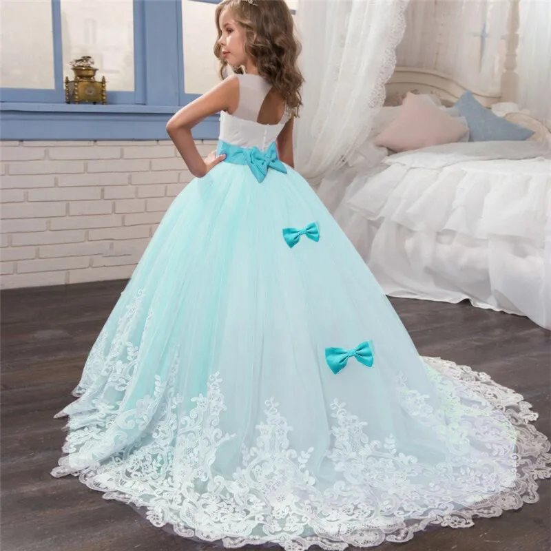 Girls White Long Prom Gown Bridesmaid Kids Dresses For Girls Teens Girl Party Dress Kids Princess Evening Formal Wedding Vestido