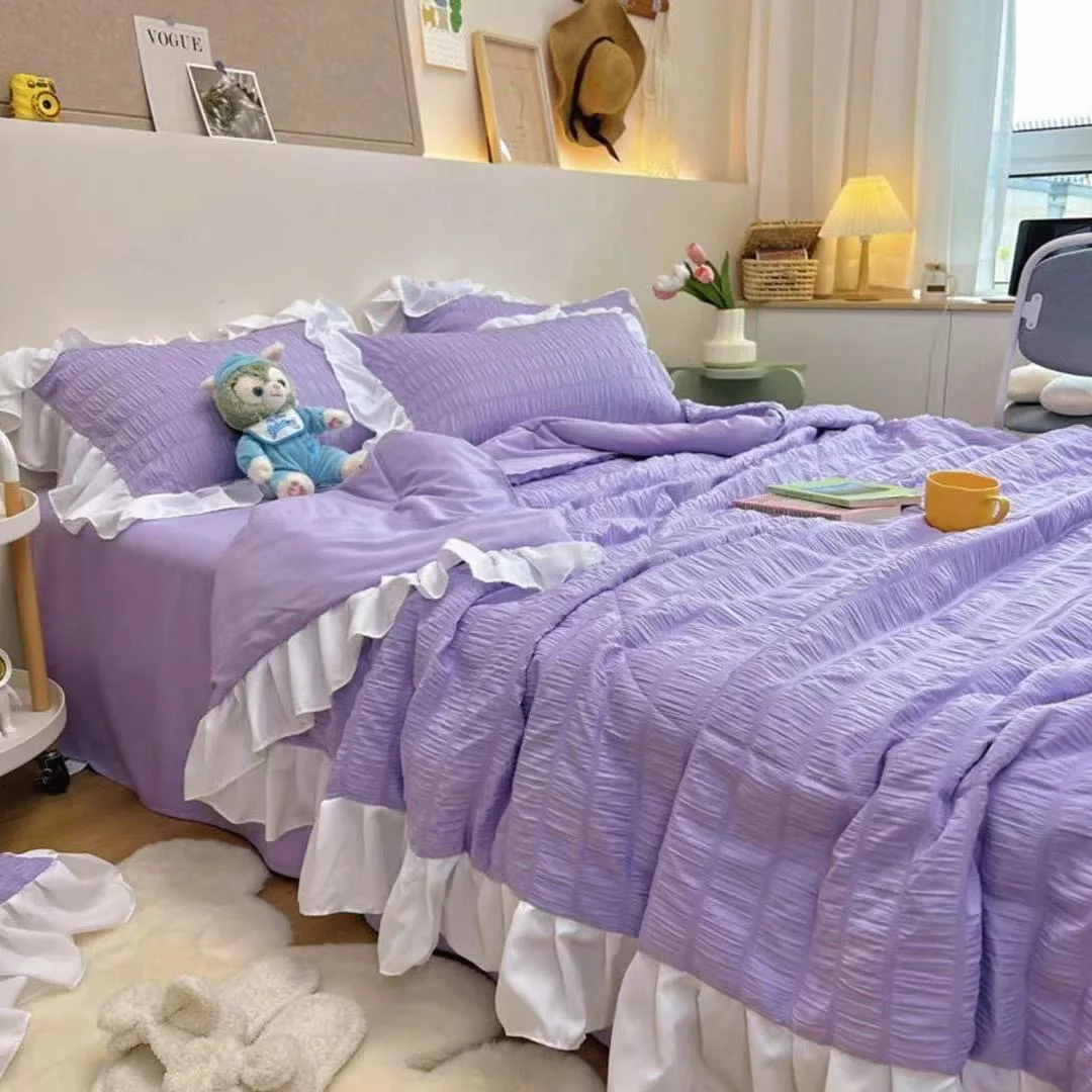 Korean Style Princess Summer Quilt Cool Chiffon Seersucker Air-conditioned Quilt Bed sheet Summer Blanket Comforter Duvet