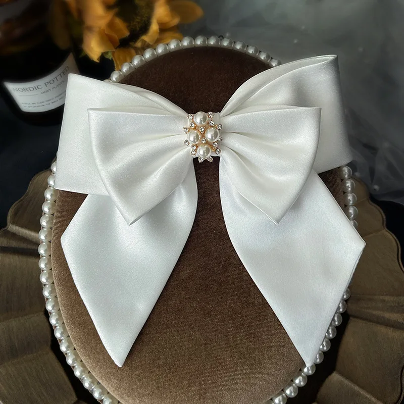 White Satin Bow Hair Clip, Suitable For Girl/Bride Hairstyle Accessories, Suitable For Wedding Banquets, Parties And Gifts