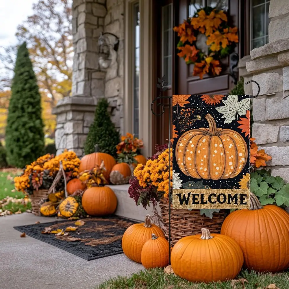 Fall Pumpkin Garden Flag Welcome Double Sided 12x18 Outdoor Decor yyi