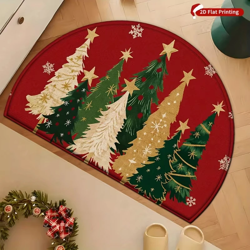 VIKAMA Christmas Tree Half-Round Door Mat Soft Non-Slip Entryway Welcome Mat Indoor Outdoor Entrance Rug Home Decor