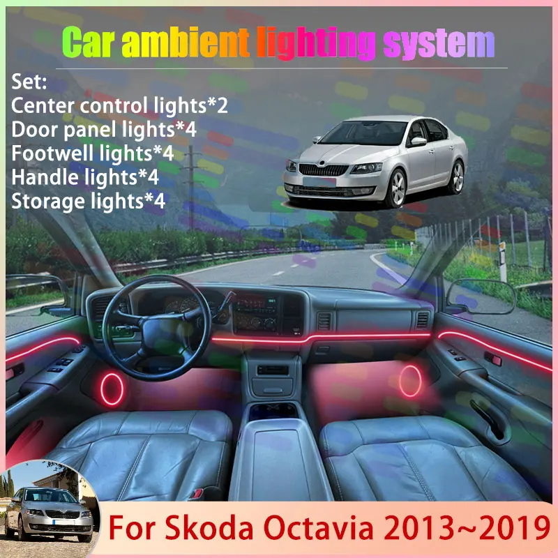 

Для Skoda Octavia 5E Scout 2013 ~ 2019 MK3 3 2014 2/18 в 1 автомобильный атмосферный светильник RGB абажур ансамбль стример атмосферный набор