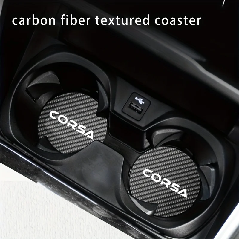2pcs Car Carbon Fiber Faux Leather Coasters Car Coaster Anti-Slip Water Cup Slot Pad for Opel CORSA C D B E F Car Cup Holders