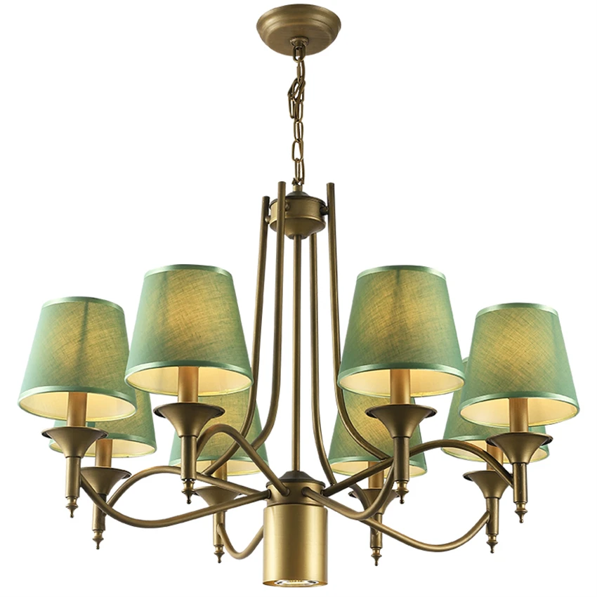 

American style green cloth shade chandeliers lights bedroom dining room luxury staircase lamps long hanging lights lighting