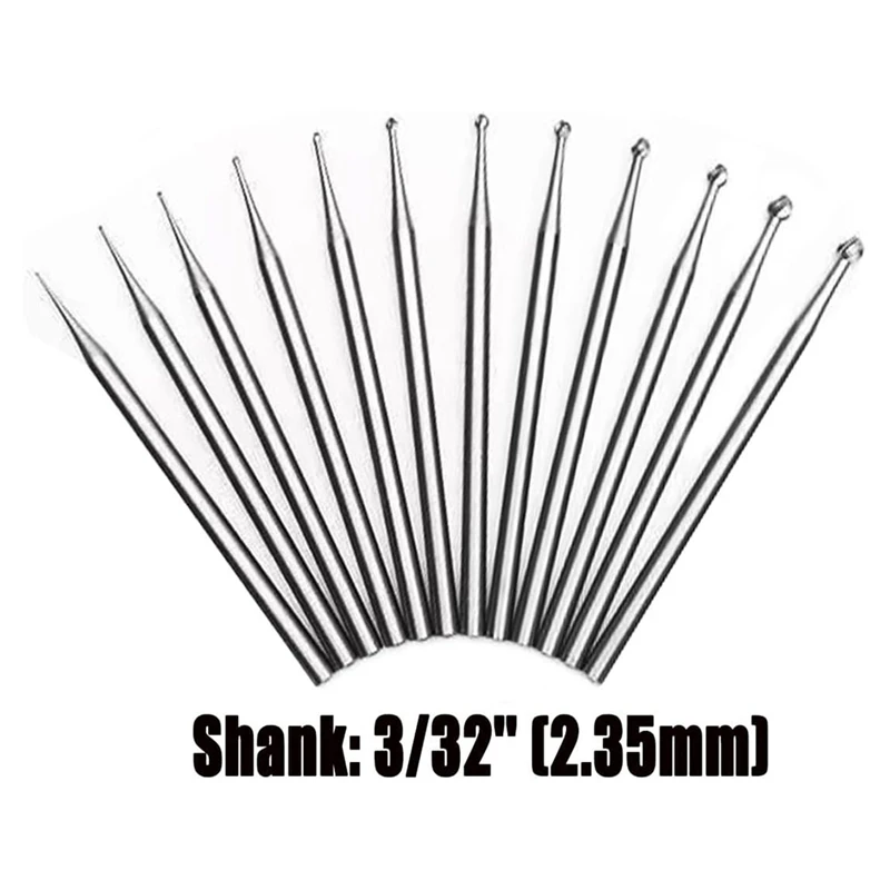 12Pcs Round Shape Ball Burr Set - 3/32Inch Shank Jewelry Making Burs Round Ball Shape Engraving Bits