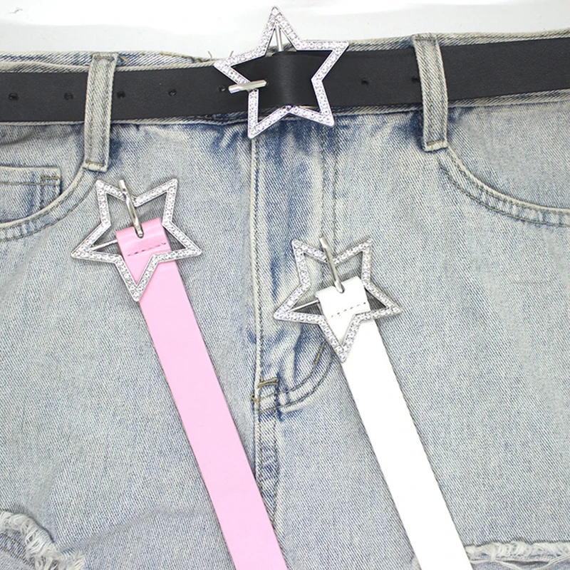 Cintura rosa millenaria Hot Girl Cintura americana con fibbia in metallo Stella a cinque punte Cintura piena di diamanti Cintura alla moda e