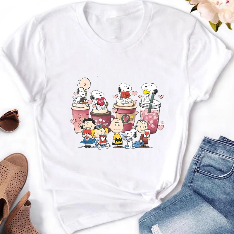 Friends Snoopies Women T Shirt Summer Girl Printed Tshirt Cartoon Ladies Y2K Clothes Casual Short Sleeve Female Clothing Top Tee