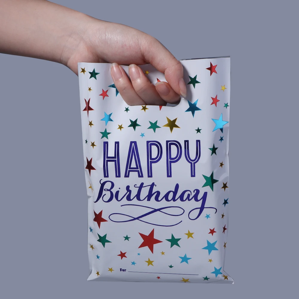 10 Stück 16x25cm Happy Birthday Stern-Bedruckte Beutel Plastik-Schmuck-Geschenkverpackungstasche für Jungen und Mädchen Kindergeburtstags-Party-Geschenke Zubehör – Detail 2