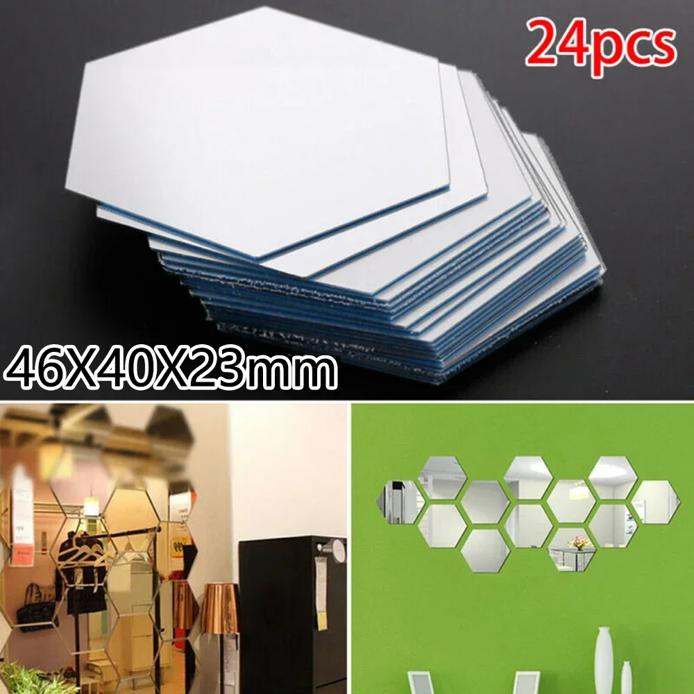 24pcs Mirror StickerWall Stickers Home Decor Hexagon Acrylic Mirror Sticker DIY Mural Removable Room Decal Art Ornament For Home