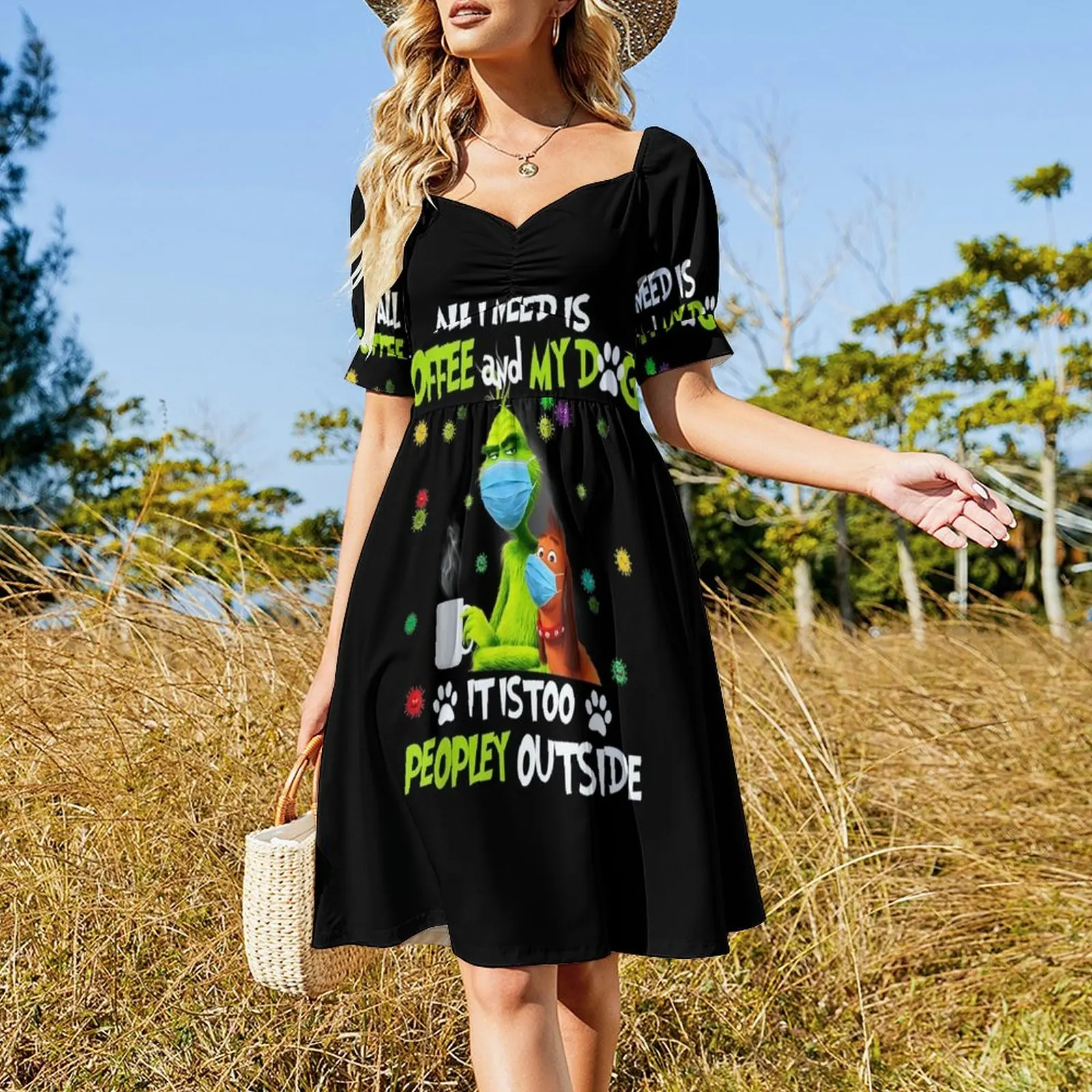 All i need is coffee and my dog it too peopley outside Short-Sleeved Dress cocktail dresses summer dresses for women 2025