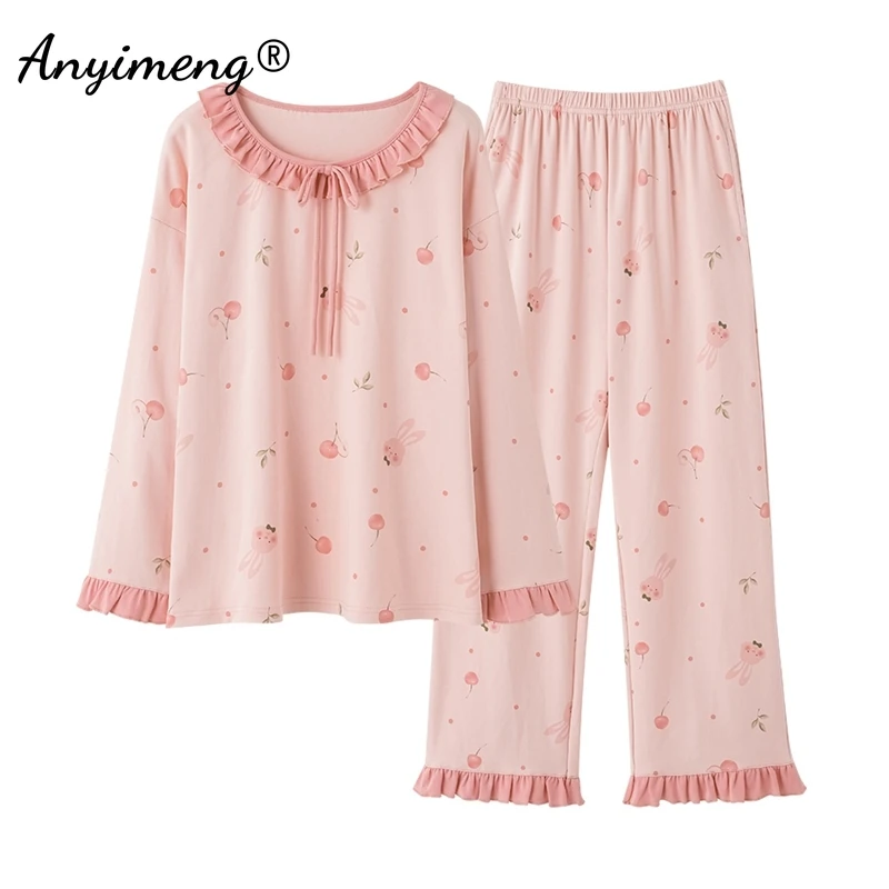 New Autumn Winter Cotton Lapel Pajamas for Women Long Sleeves Princess Homewear Cardigan Woman Pijamas Cute Girl Pijamas