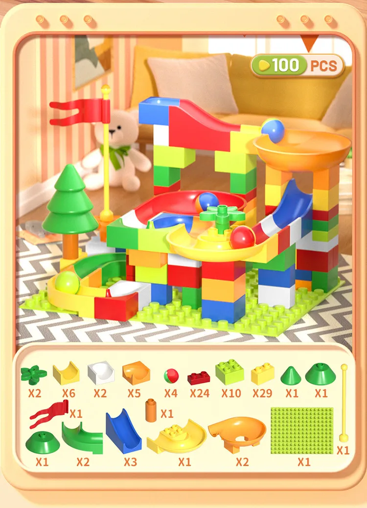 سباق الرخام تشغيل المتاهة الكرة المسار اللبنات قمع الشريحة تجميع الطوب كتل متوافقة لعبة هدية الكريسماس 100 قطعة #2