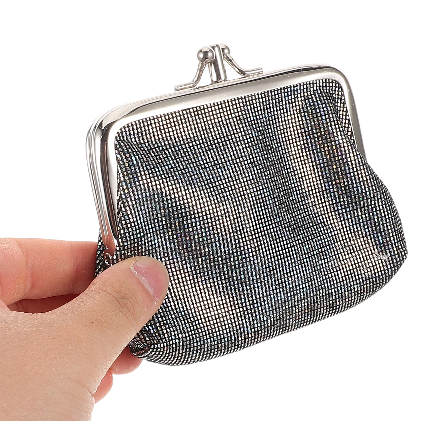 Retro Mini Wallet Vintage Kiss Lock Clutch Coin Purse Secure Closure Shiny Material Compact Women Handbag Party Evening Outing