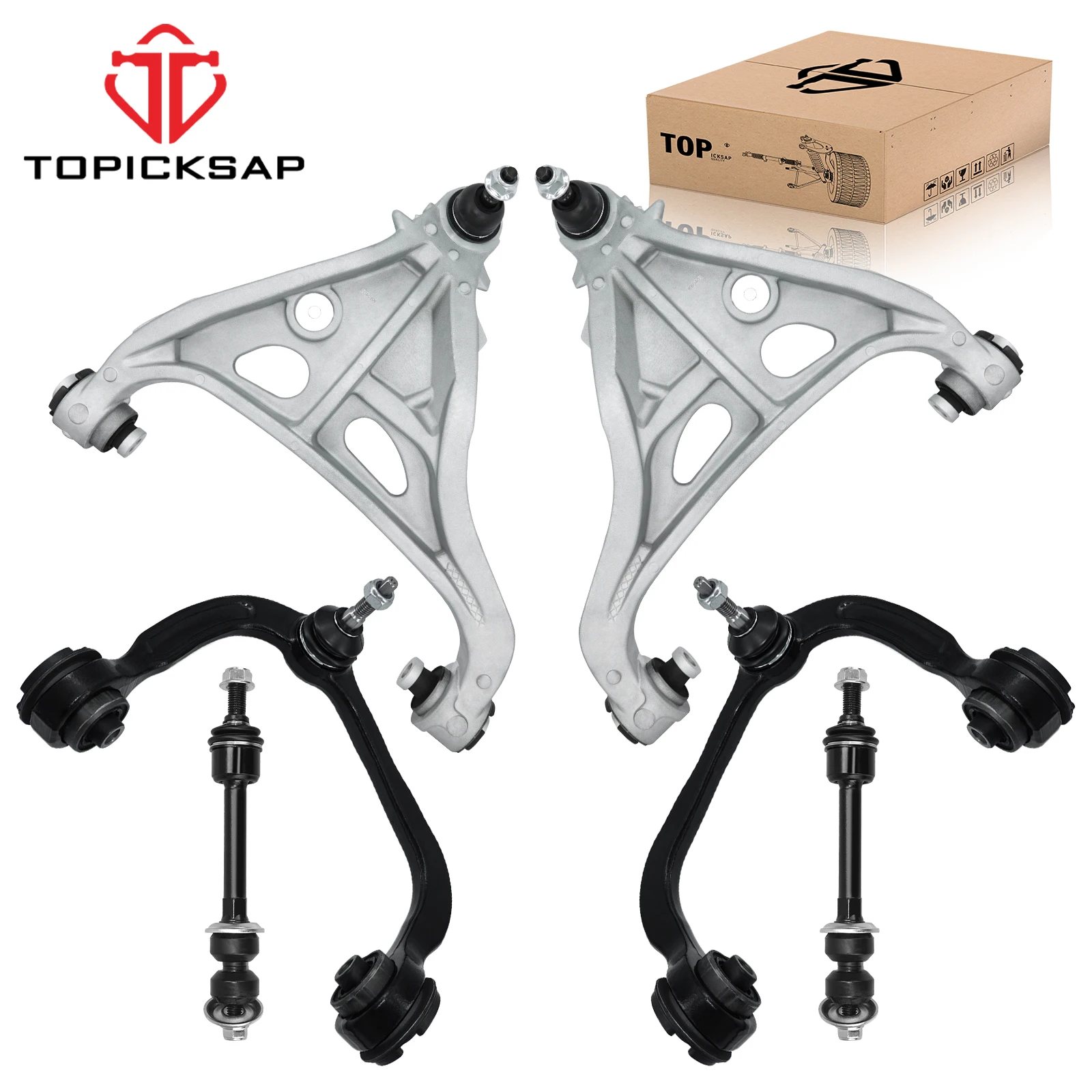 TOPICKSAP 6Pcs Front Upper/Lower Control Arm w/Ball Joint & Sway Bar Link for Ford F-150/Lincoln Mark LT 2005-2008