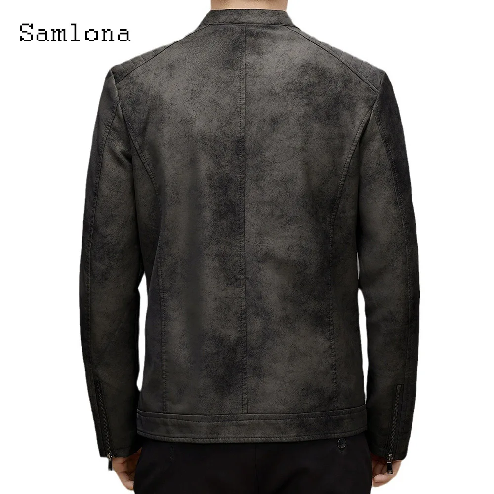 Men Cool Luxury Matte Pu Leather Jackets Mandarin Collar Tops Outerwear 2024 Stylish simplicity Fashion Zipper Pocket Coats New