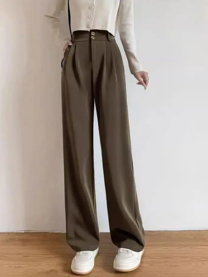 Women's Tailored Trousers Straight-Leg Suit Trousers Draping, Breathable, Versatile Wide-Leg Trousers