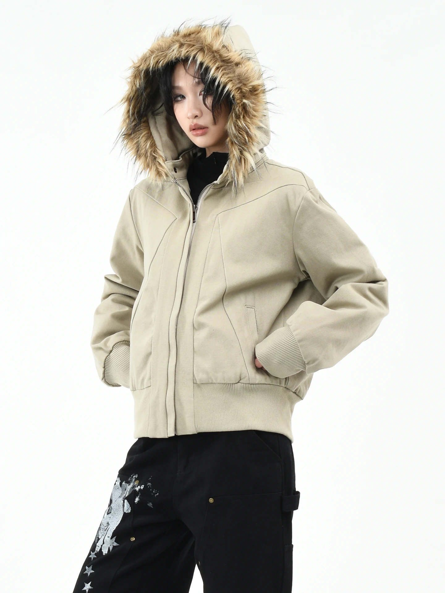 

Оригинальная американская куртка OV Wolf King с меховым воротником, съемная, хлопковая, женская зимняя, с флисовой подкладкой, теплая, хлопковая, мужская