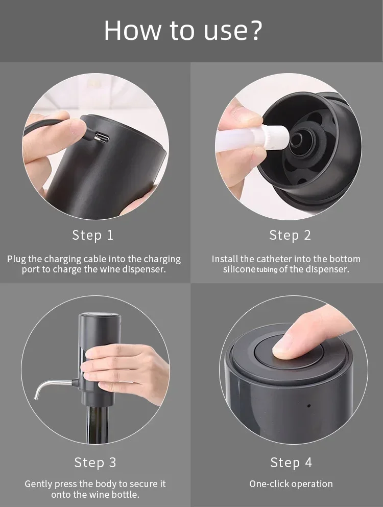 

Electric Wine Aerator Dispenser With USB Cable Silicone Tubing For Quick Decanting Portable Lightweight Design Easy To Clean