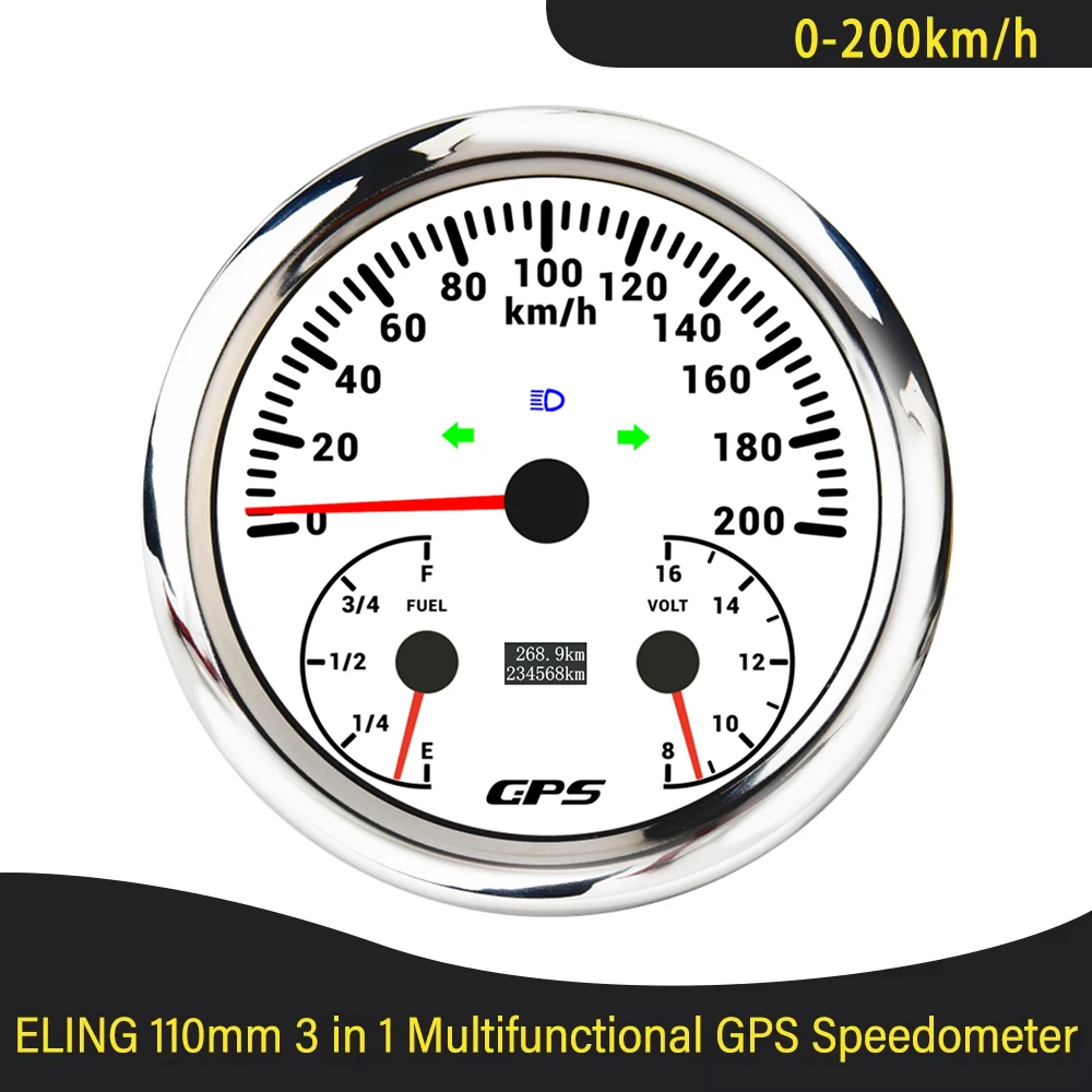 110mm 3in1 Multifunction Gauge 0-120 0-200 KMH MPH GPS Speedometer with Fuel Level Voltmeter 7 Colors Backlight for Auto VAN ATV