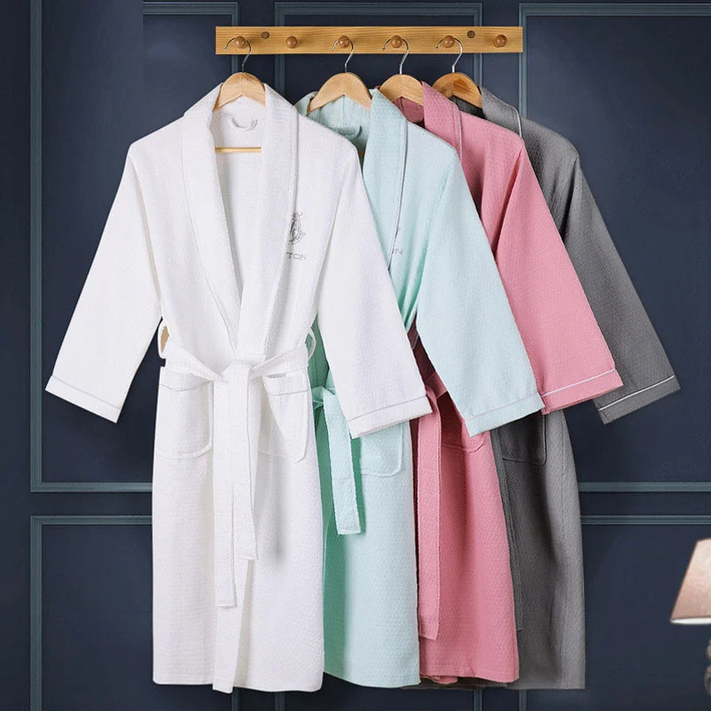 100% Cotton Waffle Bathrobe Men Women Couple Nightgown Hotel Bathrobes Spring Autumn Waffle Bath Robes Sleepwear Nightwear