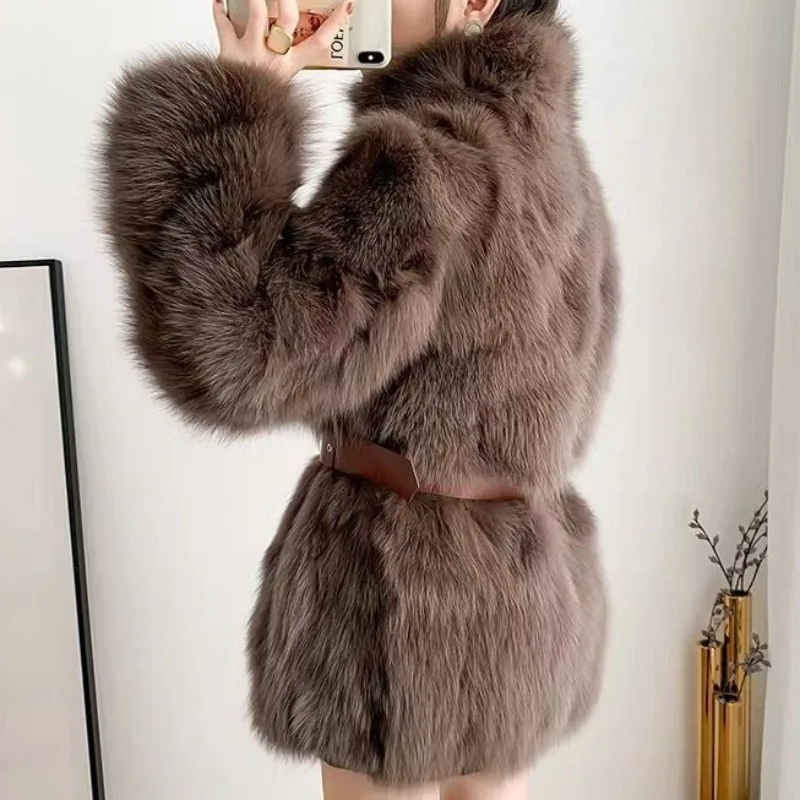 High-End Faux Fur Coat, Mid Length Version, Slim Fit, Suit Collar Jacket, Fashion Casual, Monochromatic Outwear,Warm Outcoat