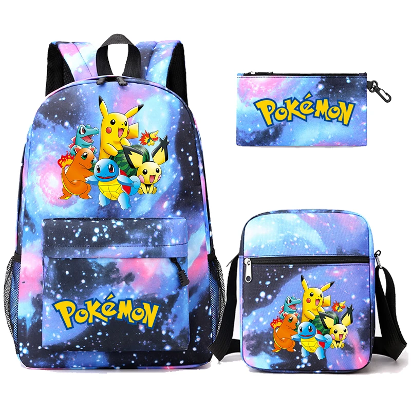 3Pcs/set Anime Pokemon Pikachu Backpack for Boy Girl Light Weight Bag Hildren Schoolbag Student Kawaii Back To School Backpack