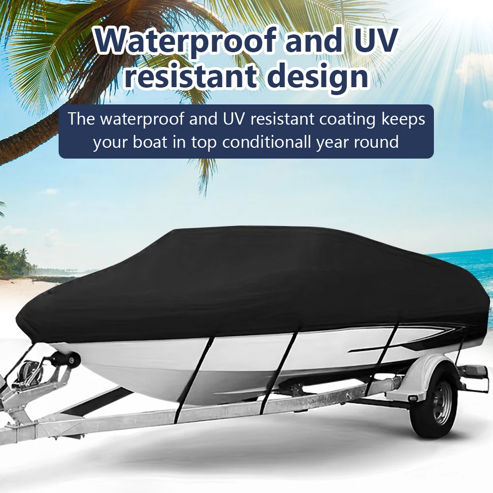 14-16FT Boat Cover 210D Oxford Cloth Sailing Boats Cover Sunproof V-Shaped Hull Protector for Yachts Motors Rowing Boats