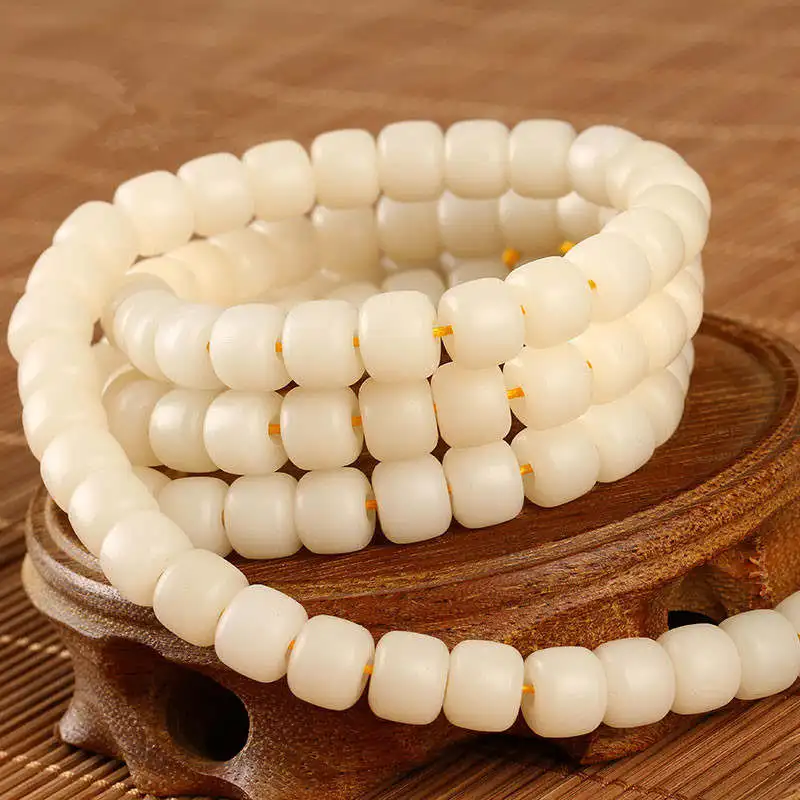 Natural White Bodhi Beads 108 +6 Barrel beads for Making Mala 8/10/11/13mm Talipot Palm Bodhi Beads TSB0281