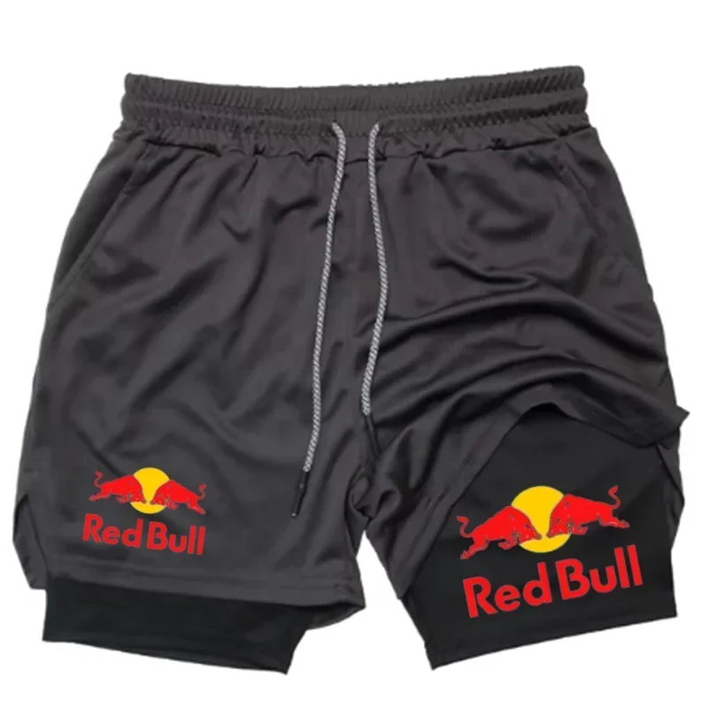 

New men's 2-in-1 Red Bull sports shorts breathable casual quick drying double-layer shorts summer running sports underwear M-3XL