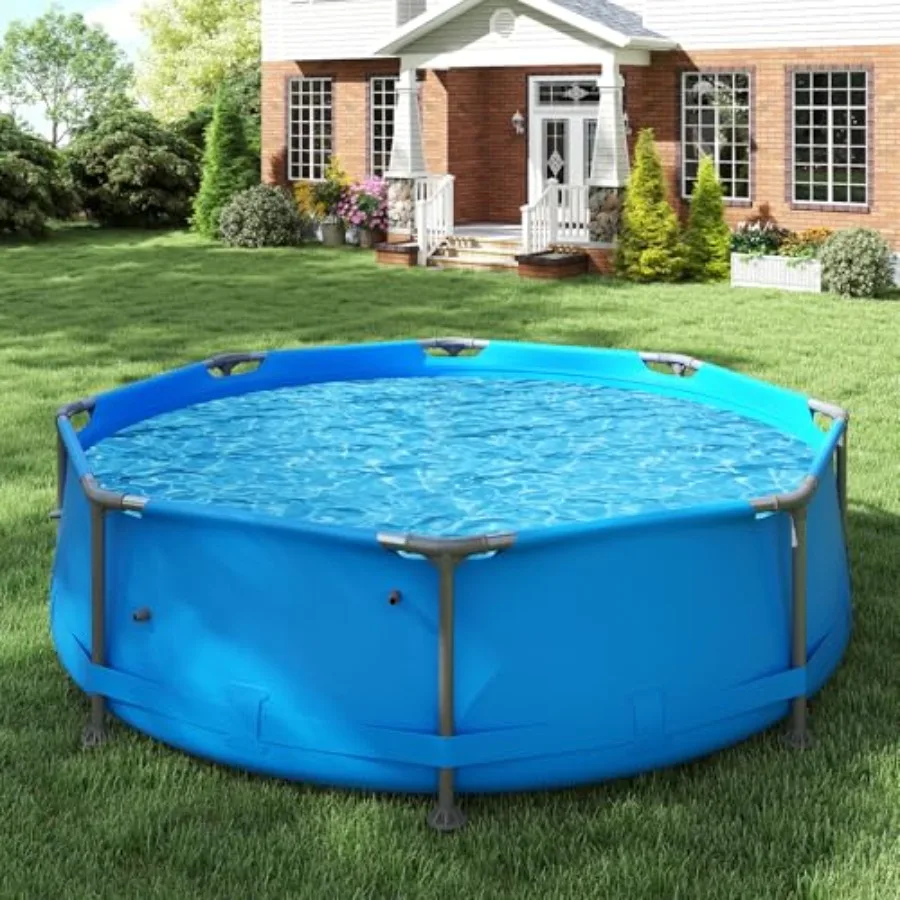 10フィート x 30インチの金属フレーム地上プール、屋外裏庭用ファミリープールセット、耐パンク性生地、排水機能付き