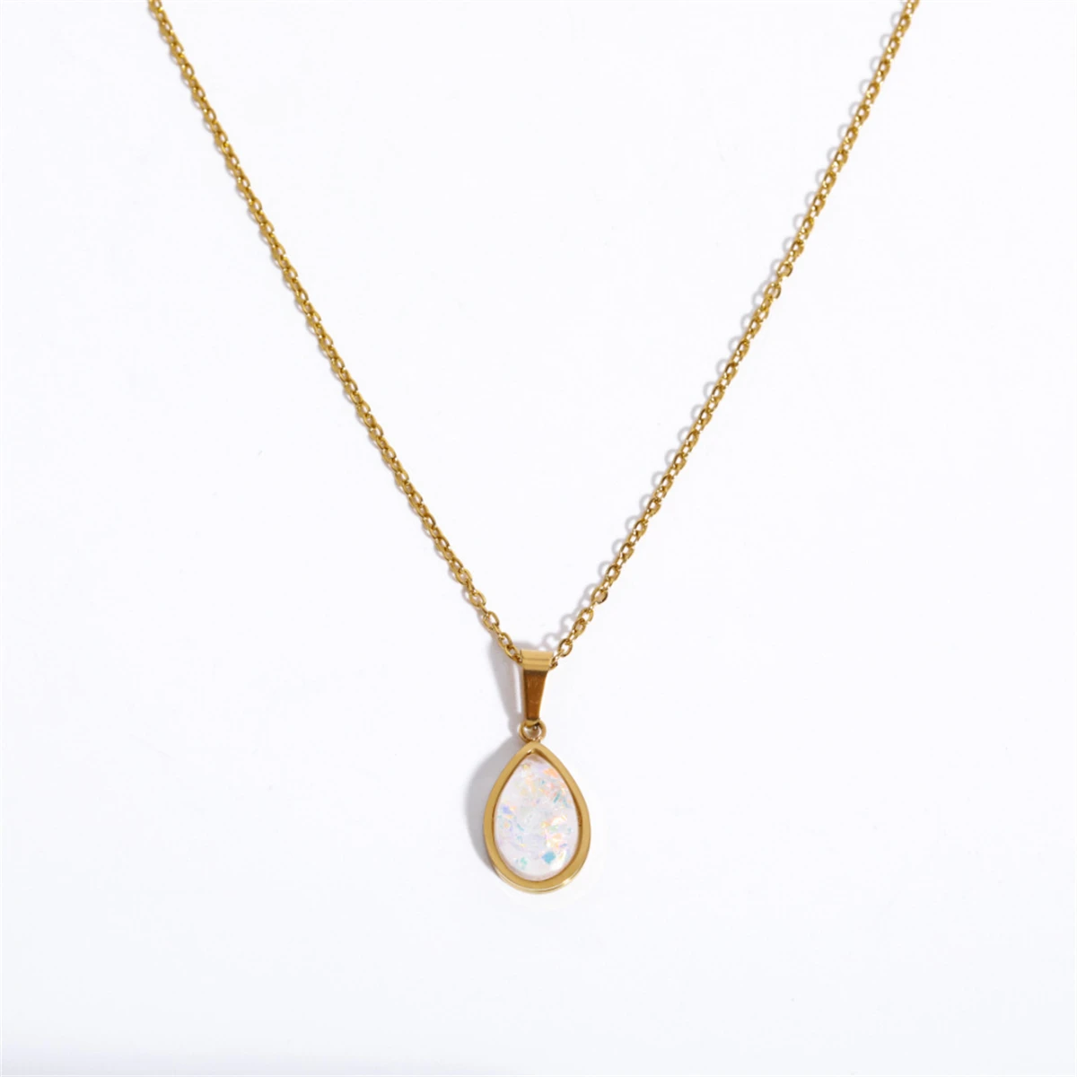 قطرة ماء قلادة قلادة ، الفولاذ المقاوم للصدأ مطعمة مع العقيق التقليد ، قلادة العقيق ، سلسلة سترة ، مطلية بالذهب