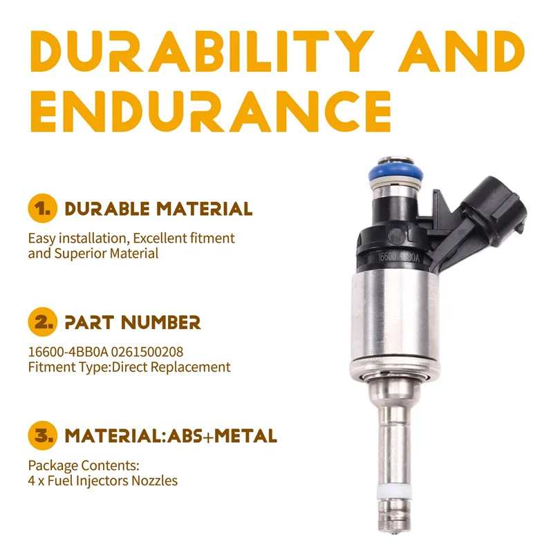 

4PCS 16600-4BB0A Fuel Injectors Nozzles For NISSAN TEANA X-TRAIL Qashqai 2.0L MR20 15-2018 166004BB0A 0261500208