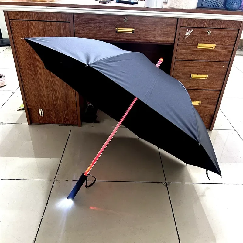 Rainbow LED Light Up Umbrella Creative Luminous Cloth Manual Open Straight Pole Night Scene Advertising Glow Stick for Party