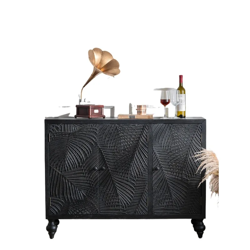 

French vintage entrance solid wood carved entrance shoe cabinet foyer decoration cabinet light luxury sideboard storage
