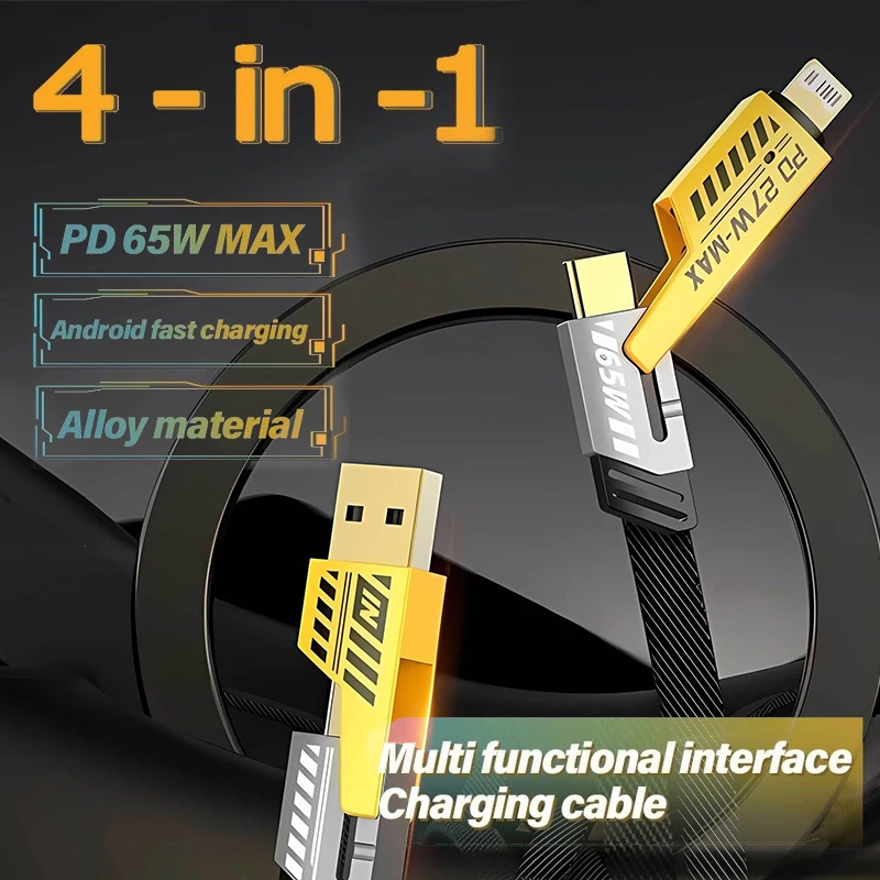 Highend 4 In 1 65W Fast Charging USB Cable Type C Usb Micro For Iphone Huawei Xiaomi Multi Port Multiple Charging Wire