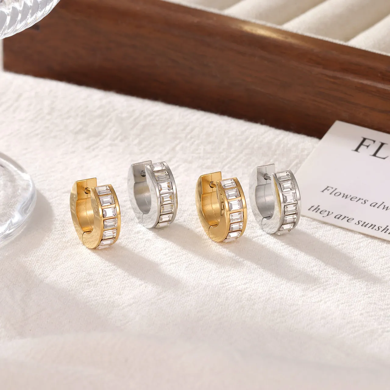Classic Fashion Geometric Zircon Stud Earrings Anti Allergic Stainless Steel Small Popular Jewelry Recommend