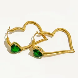 Peri'sbox Multicolor Shiny Heart Zircon Gold Plated Big Hoop Earrings Women Stainless Steel Anti Tarnish Heart Hoops Minimalist