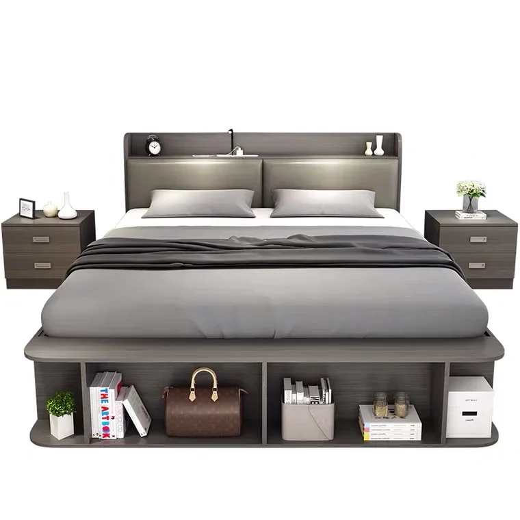 Fashion Double Queen Modern Bedroom with Mattress Storage Home Furniture Hotel Beds (UL-21LV0582)