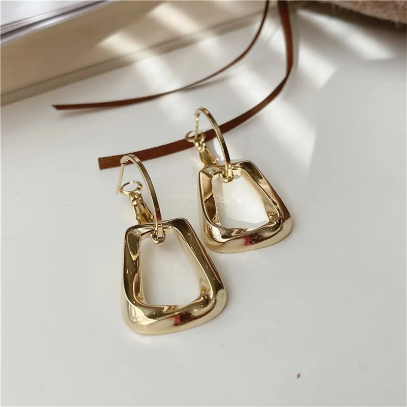 NewPunk Square Earrings Gold Color Geometric Circle Earring for Women Girls Luxury Fashion Pendients Jewelry New Gift