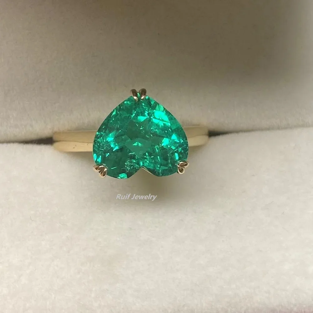 Ruif Customize Elegant 18k Gold 3ct Lab Grown Emerald Rings for Women Engagement Party Fine Wedding Jewelry